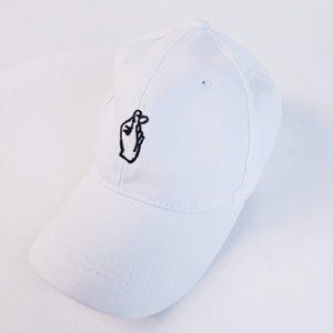 White BTS Embroidered Finger Heart Cap